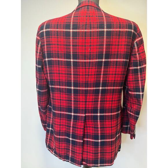 Lebow 100% Cashmere Red Blue Plaid 2 Button Vintage Suit Jacket Size 43 JL - Picture 6 of 16